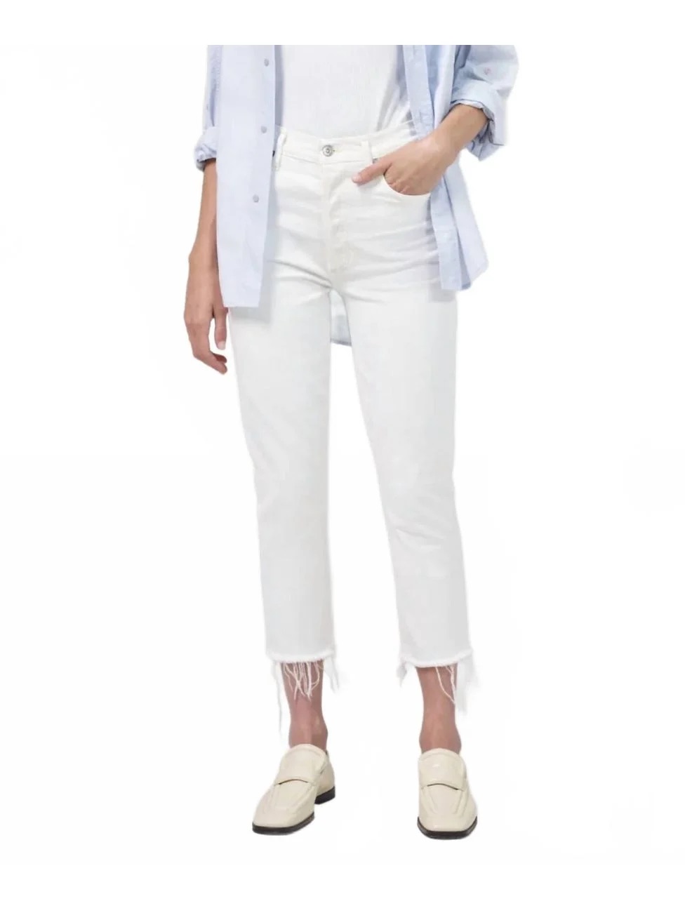 Citizens Of Humanity Women's White Charlotte Crop High Rise Straight Jeans